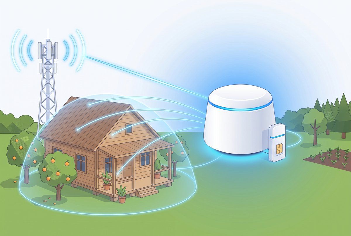 Дача: роутер с 4G-модемом и SIM ловит сигнал от вышки и раздаёт Wi-Fi на дом и участок