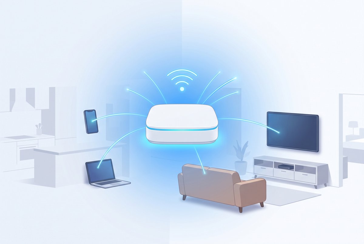 Домашняя сеть: роутер раздаёт Wi-Fi на телефон, ноутбук и телевизор в квартире